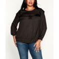 thumbnail image 1 of Belldini Black Label Plus Size Long Sleeve Pleated Ruffle Top Black 1X, 1 of 1