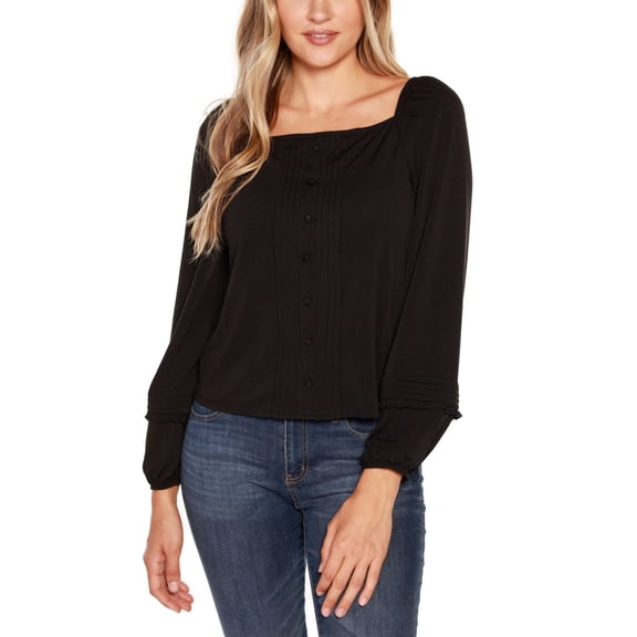 Belldini Black Label Square Neck Peasant Top Black XL