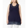 thumbnail image 1 of Belldini Plus Size Studded Sheer Hem Tunic Tank Navy/Silver 1X, 1 of 1