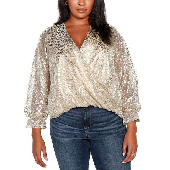Belldini Plus Size Wrap Front Top Cheetah 2X