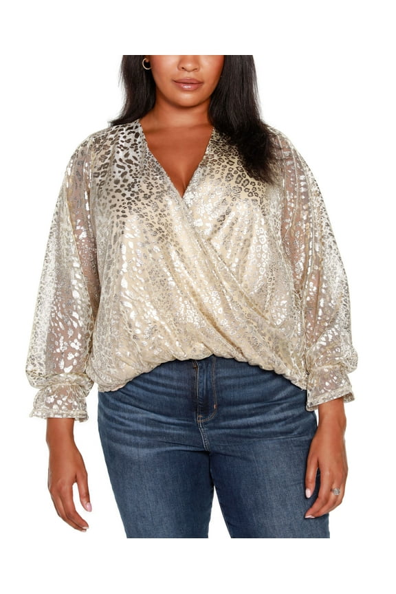 Plus Size Wrap Front Top Cheetah 2X