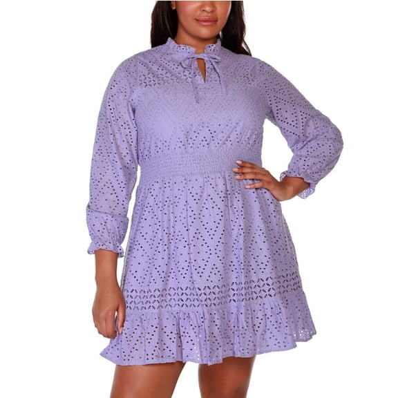 Belldini Women's Black Label Long Sleeve Eyelet Ruffle Dress Plus Size 2X