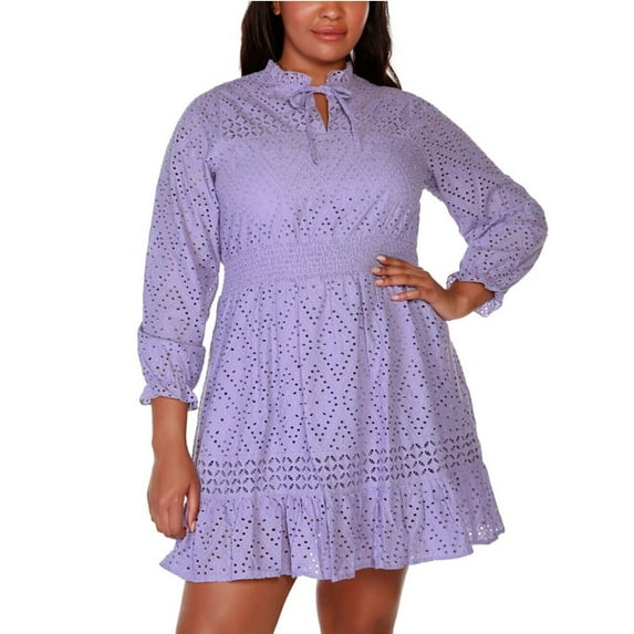 Belldini Women's Black Label Long Sleeve Eyelet Ruffle Dress Plus Size 2X