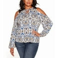 thumbnail image 1 of Belldini Women's Printed Blouson Sleeve Cold Shoulder Top Plus Size 3X, 1 of 1
