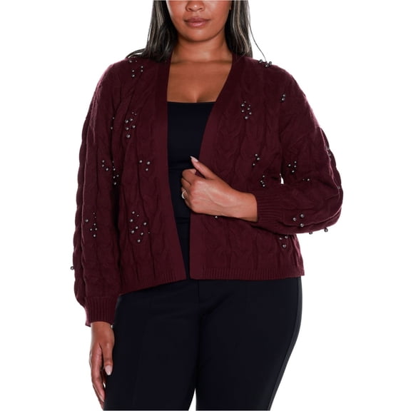 Belldini Womens Embellished Cable Cardigan Sweater, Red, Plus Size, 3X