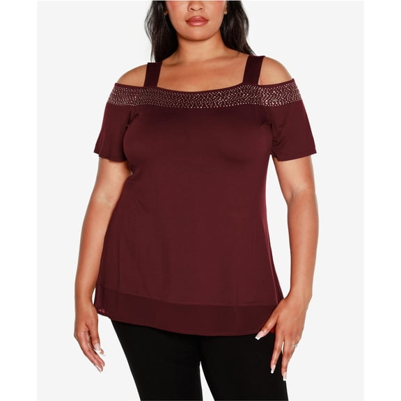 Belldini Womens Embellished Tunic Blouse, Red, Plus Size, 1X