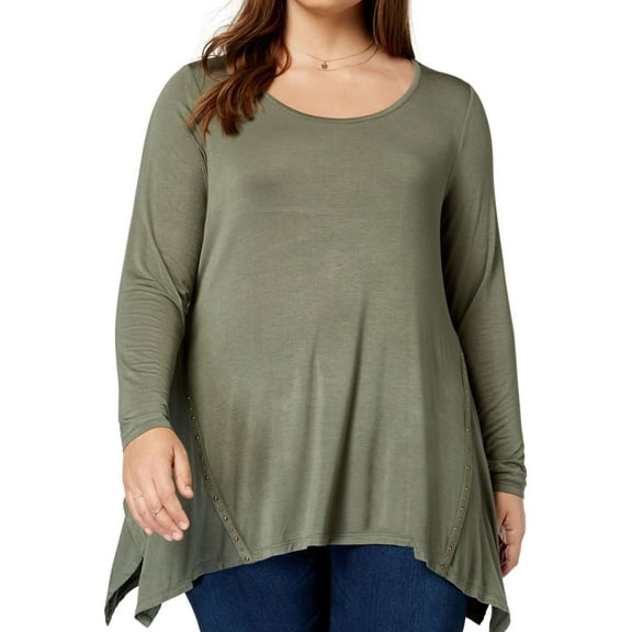 Belldini Womens Handkerchief Hem Tunic Blouse, Green, Plus Size, 2X