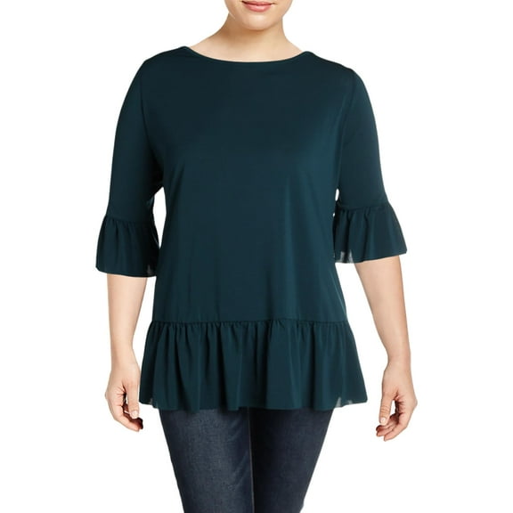 Belldini Black Label Plus Size Ruffle Hem Tunic Winter Teal 2XL