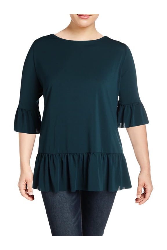 Black Label Plus Size Ruffle Hem Tunic Winter Teal 2XL