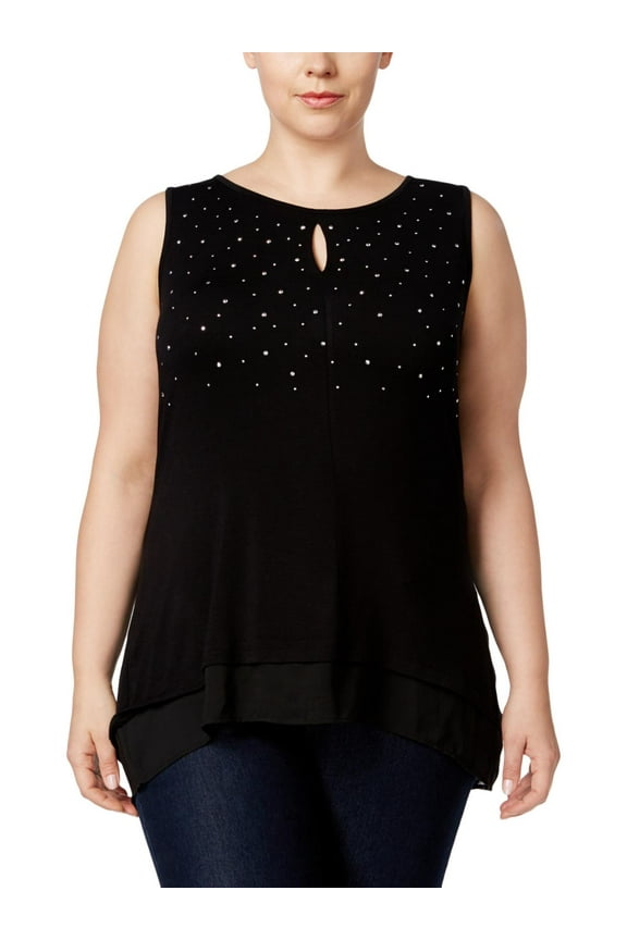 Womens Plus Chiffon Studded Tank Top