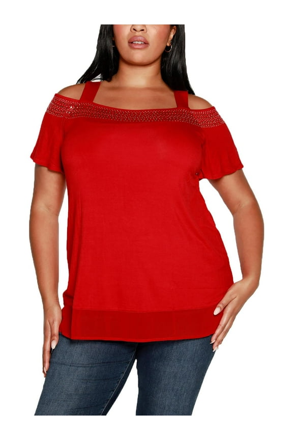 Plus Size Cold-Shoulder Top Belldini Red 2X