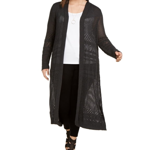 Belldini Womens Pointelle-Stitch Cardigan Sweater, Beige, Plus Size, 1X