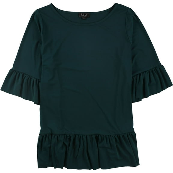 Belldini Womens Ruffle-Hem Peplum Blouse, Green, Plus Size, 2X