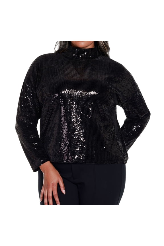 Womens Sequined Tunic Blouse, Black, Plus Size, 2X