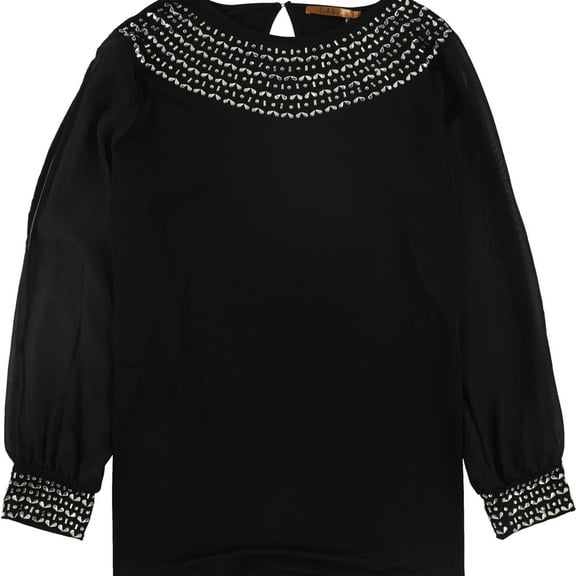 Belldini Womens Sheer sleeves Pullover Blouse, Black, Plus Size, 1X