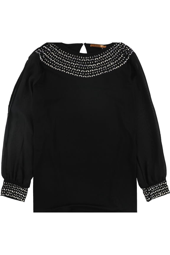 Womens Sheer sleeves Pullover Blouse, Black, Plus Size, 1X
