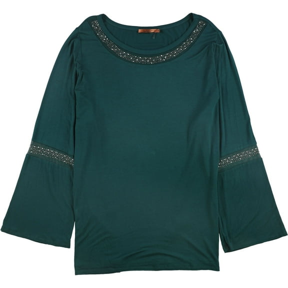 Belldini Womens Studded Mesh Tunic Blouse, Green, Plus Size, 3X