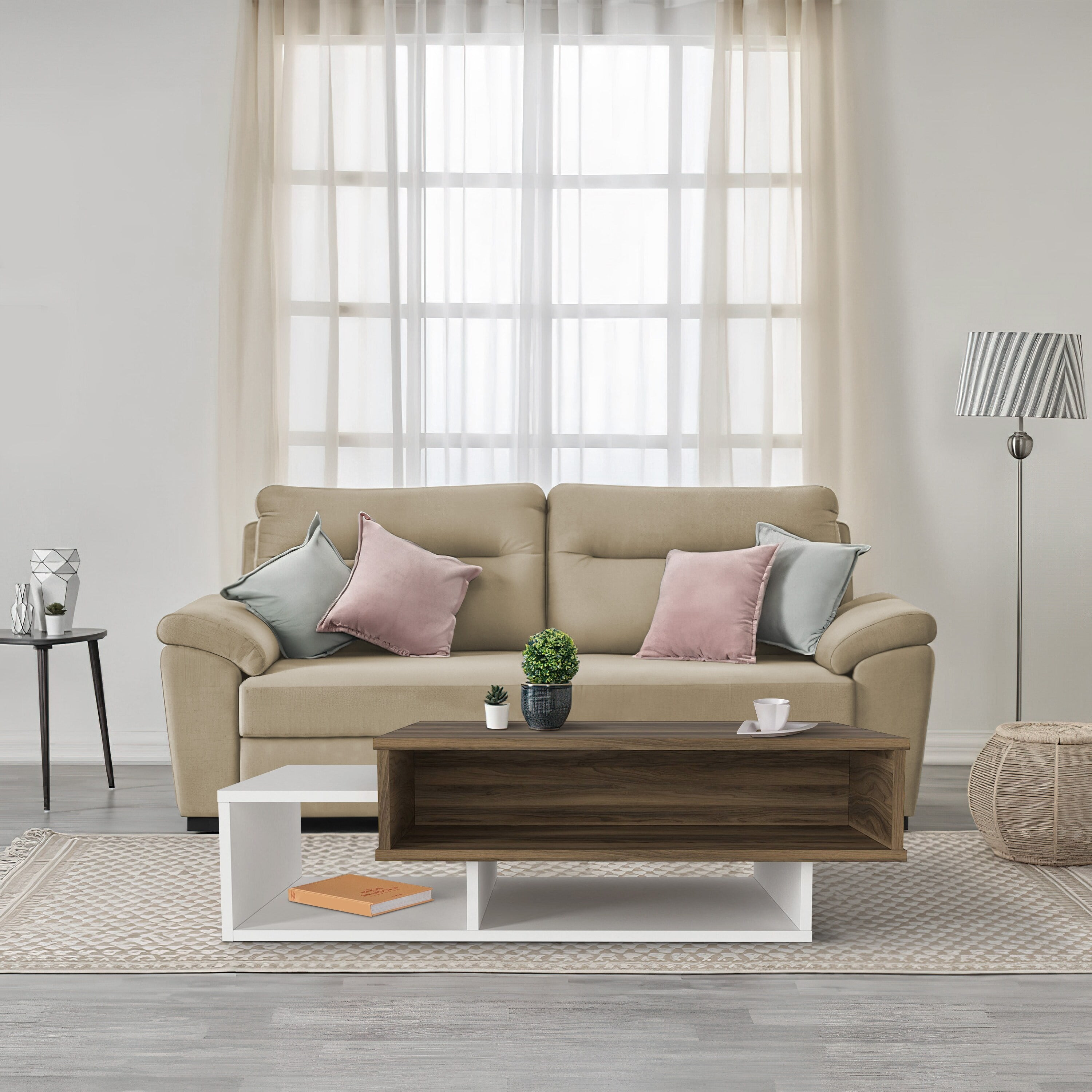 Belle 41 Inch Modern Wooden Rectangular Coffee Table with 3 Tier