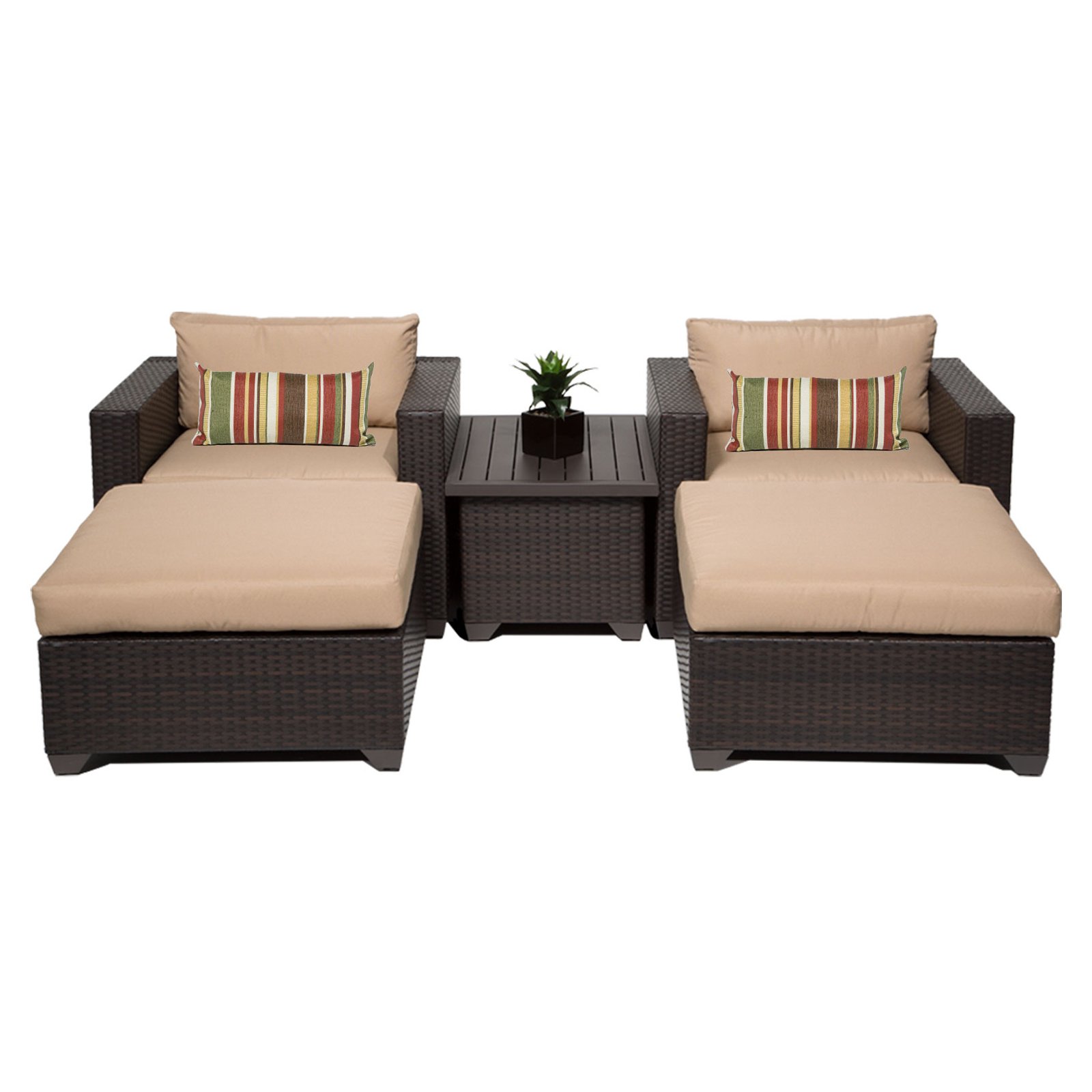 TK Classics Belle Wicker 5 Piece Patio Conversation Set with Ottoman and 2 Sets of Cushion Covers - image 1 of 2