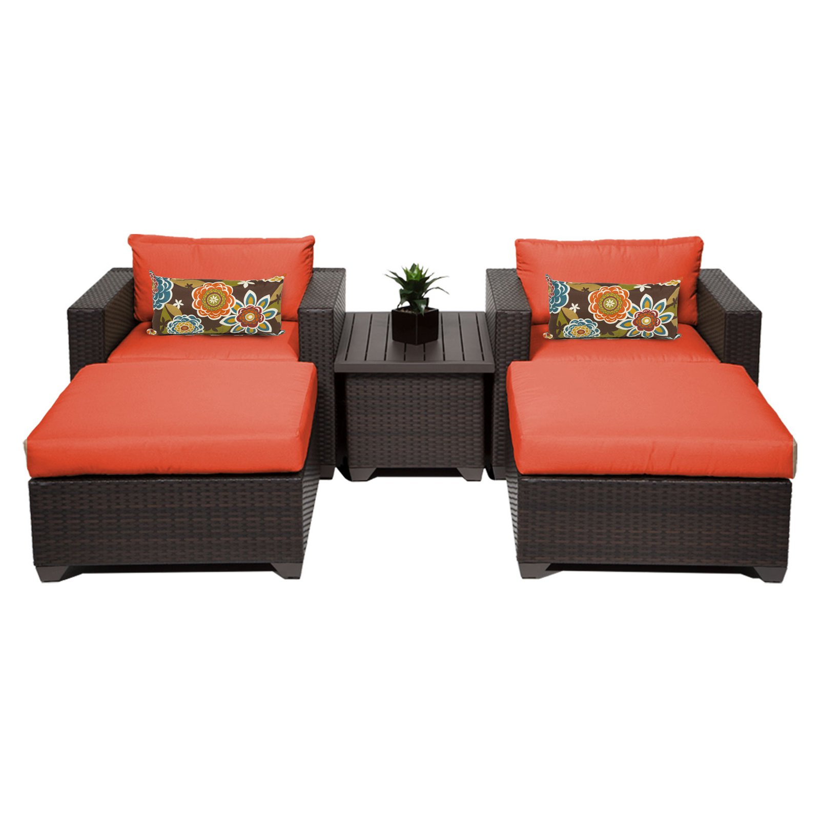 BELLE-05a-TANGERINE Belle 5 Piece Outdoor Wicker Patio Furniture Set 05a with 2 Covers: Wheat and Tangerine - image 1 of 2