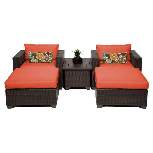 BELLE-05a-TANGERINE Belle 5 Piece Outdoor Wicker Patio Furniture Set 05a with 2 Covers: Wheat and Tangerine