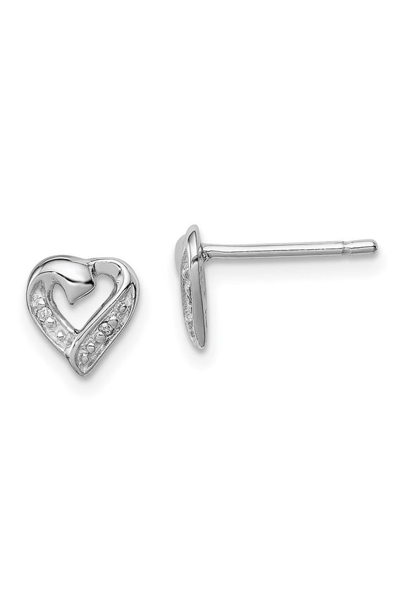 925 Sterling Silver Polished Rhodium Diamond Love Heart Post Earrings Measures 7x6mm Wide - Earring for Women