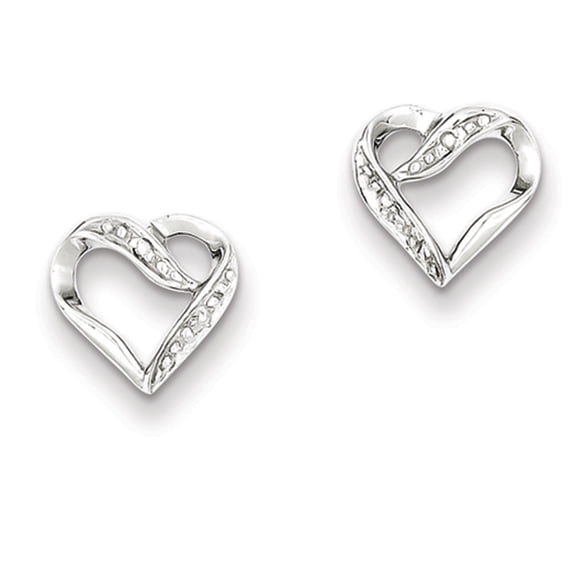 Belle Amore Sterling Silver Rhodium Diamond Heart Post Earrings