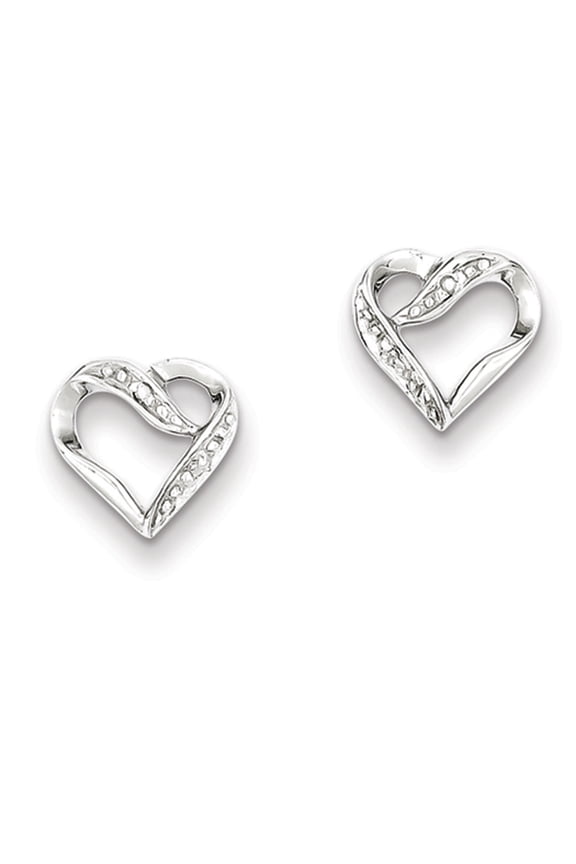 Belle Amore Sterling Silver Rhodium Diamond Heart Post Earrings