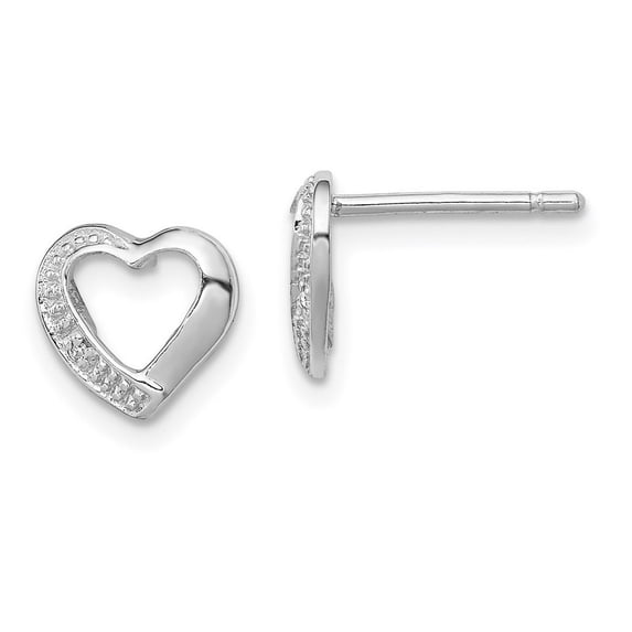 925 Sterling Silver Polished Rhodium Diamond Love Heart Post Earrings Measures 8x8mm Wide - Earring for Women