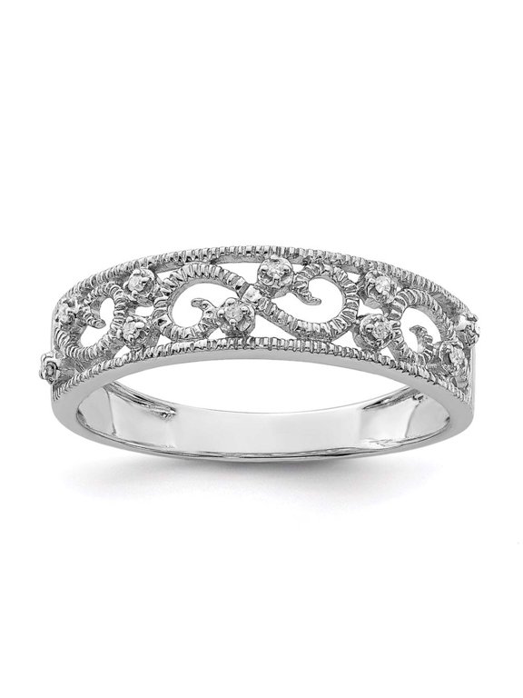 Belle Amore Sterling Silver Rhodium Plated Fancy Diamond Band