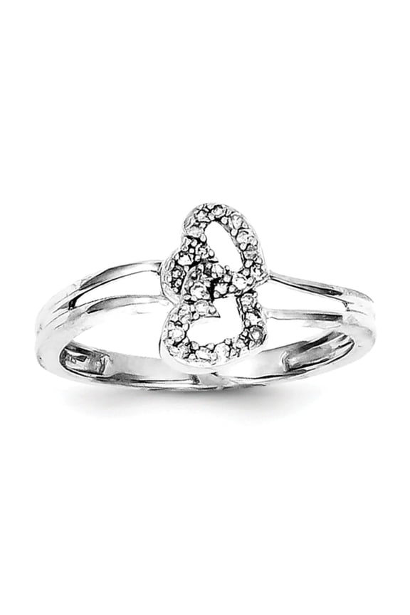 Belle Amore Sterling Silver Rhodium PlatedDiamond Heart Ring