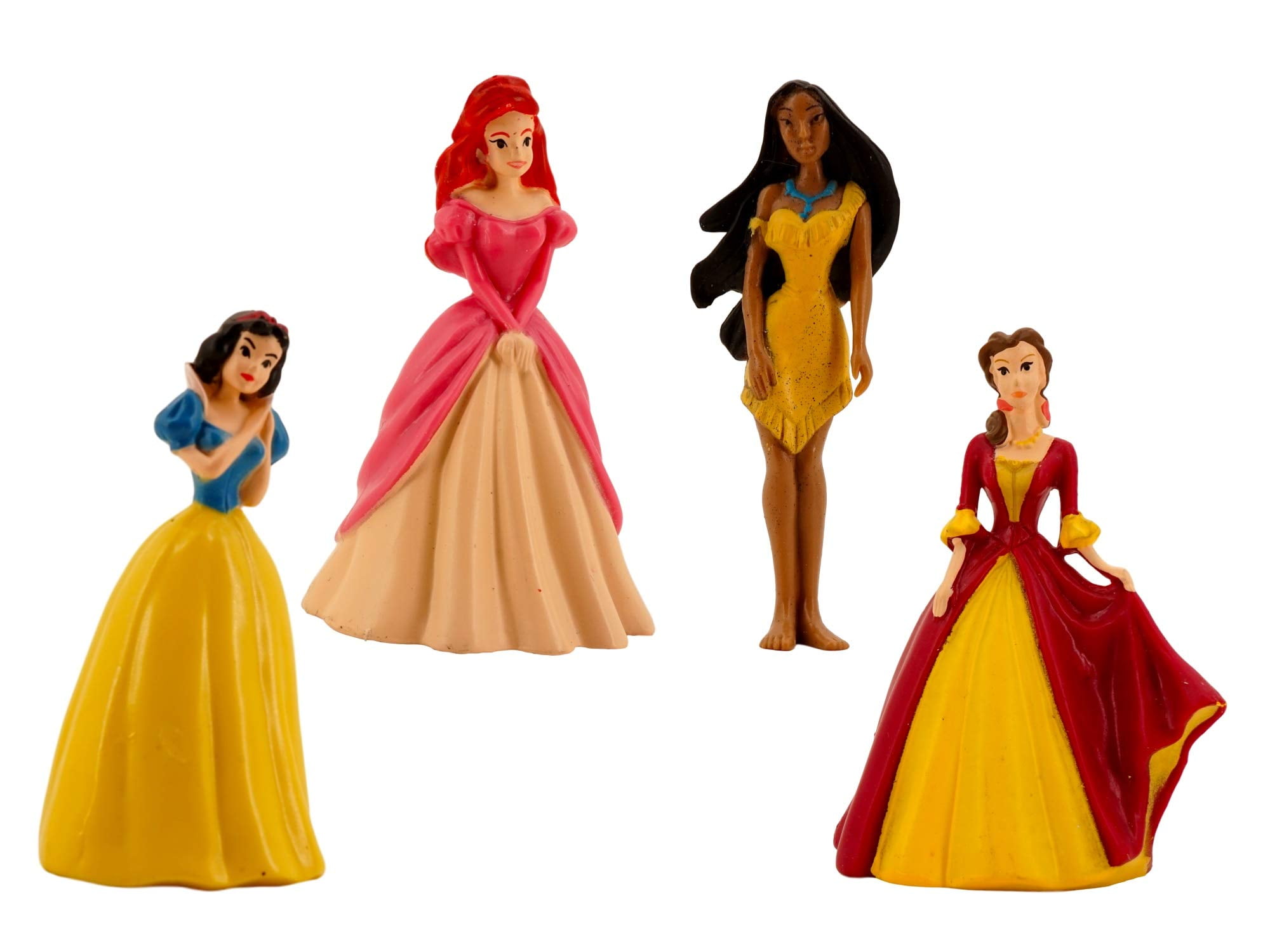 Belle, Ariel,Snow White and Pocahontas Figurine, Toy, Cake Topper (4 Pack, 1 of each - 3 in, Plastic Resin) Birthday Cakes, Muffins, Party Favors, Decor