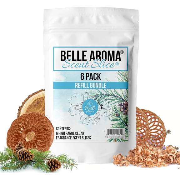 Belle Aroma Scent Slice Fragrance Disc - 6 pack, High Range Cedar, Essential Breeze MAX