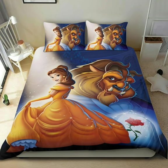 Belle Beauty And Beast Themed Bed Sheet Set Three Piece Set 53x79 Inches Comfortable And Skin Friendly Unique Design Creating A Star Studded Night