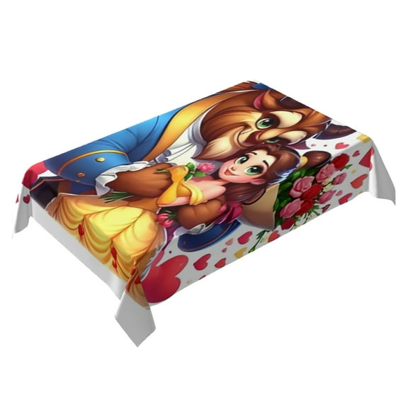 Belle Beauty And Beast Themed Square Tablecloth 54 * 72 Inches Durable Stylish