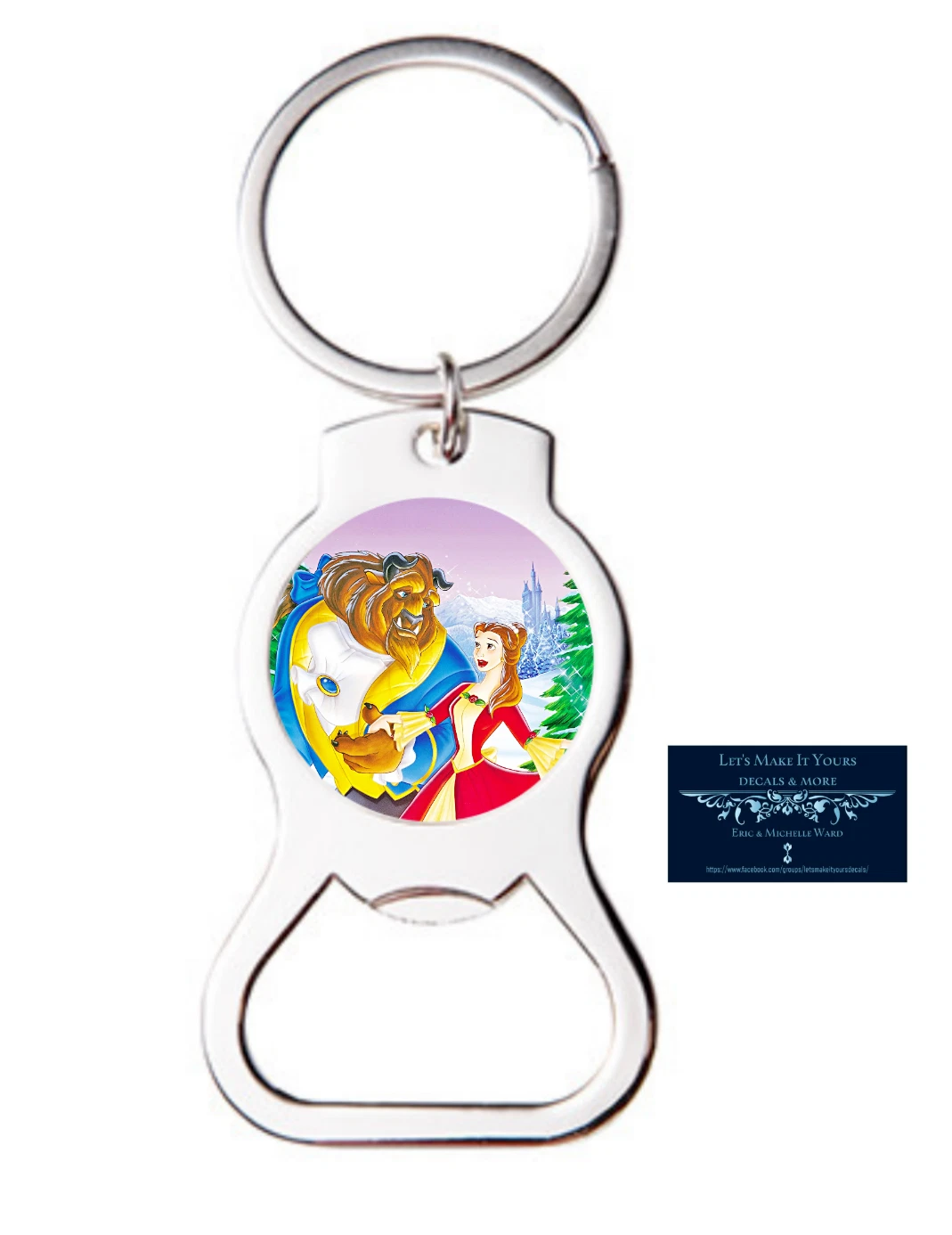 Belle Beauty & The Beast Inspired Custom Metal Bottle Opener Keychain Key Ring