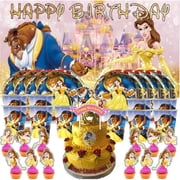 Belle Beauty and Beast Birthday Cups Party Supplies Decor Backdrop Paper Plates Fans Decorations Banner