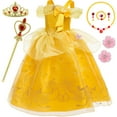 thumbnail image 1 of Belle Costumes for Girls Kids Princess Belle Dress Up Birthday Christmas Party with Accessories 3T 4T(E40), 1 of 7
