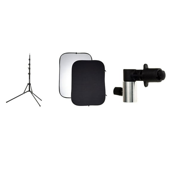 Belle Drape 60x78" Collapsible Disc Background, One Side Black, One Side White, with Zippered Carrying Case, Black 5.9' Three-Section Nano Stand, Background and Reflector Clip