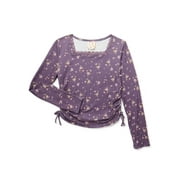 Belle Du Jour Girls Square Neck Cinch Top with Long Sleeves, Sizes 7-16