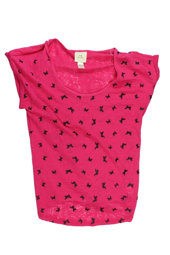 Juniors Fuchsia Short-Sleeve Bow-Print Tee XS