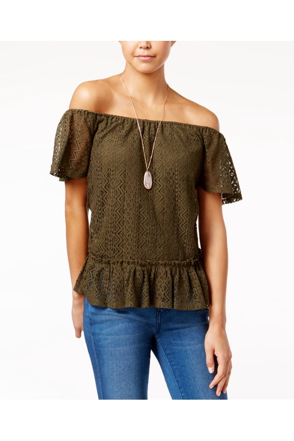 Juniors Lace Off The Shoulder Top With Necklace Olive Night L