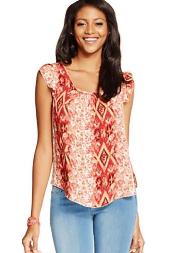 ROSE CLOUD Juniors' Printed Flutter-Sleeve Top, US Medium