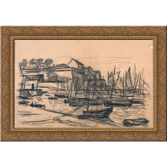 Belle Ile castle 24x19 Gold Ornate Wood Framed Canvas Art by Maufra, Maxime