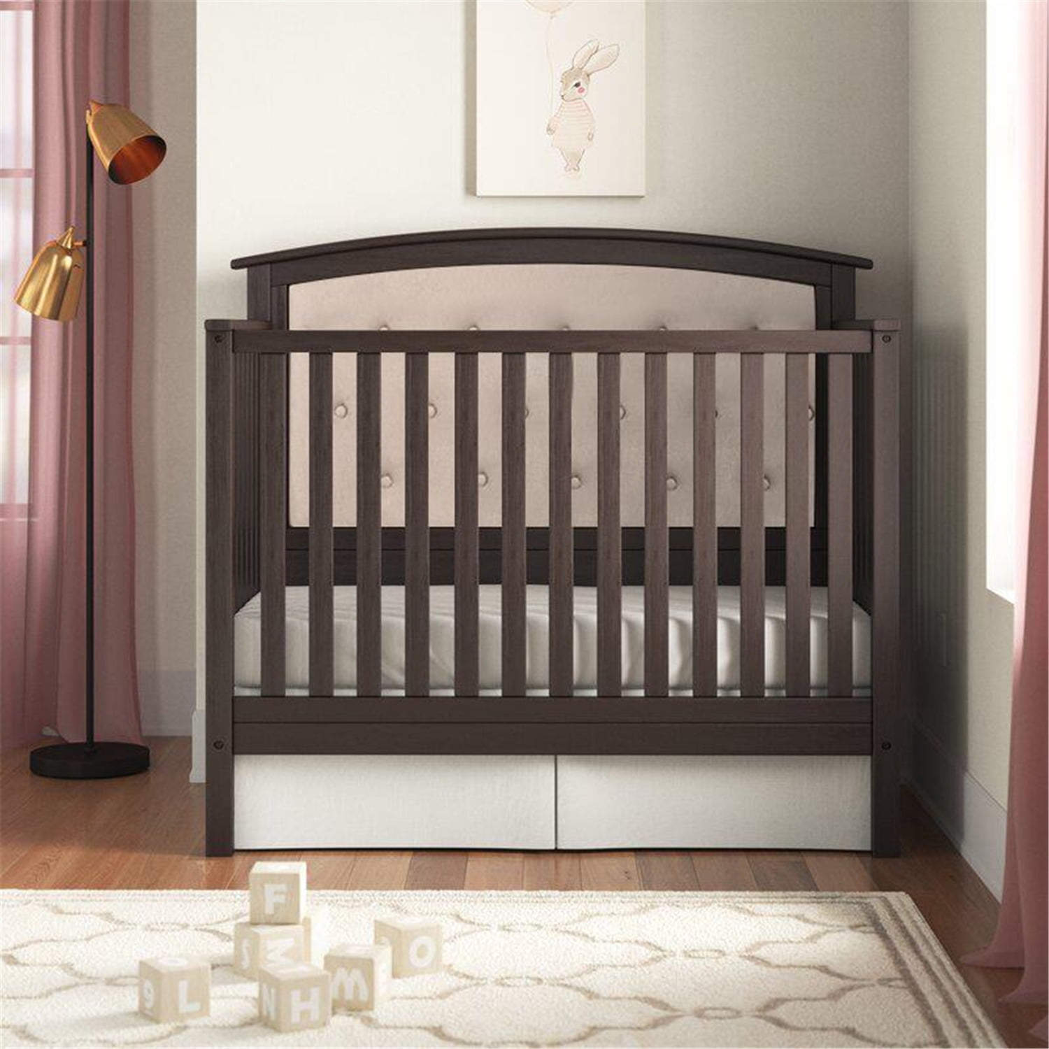 Belle Isle Furniture Bentley Tufted Upholstered Convertible Crib Color Espresso Beige Linen