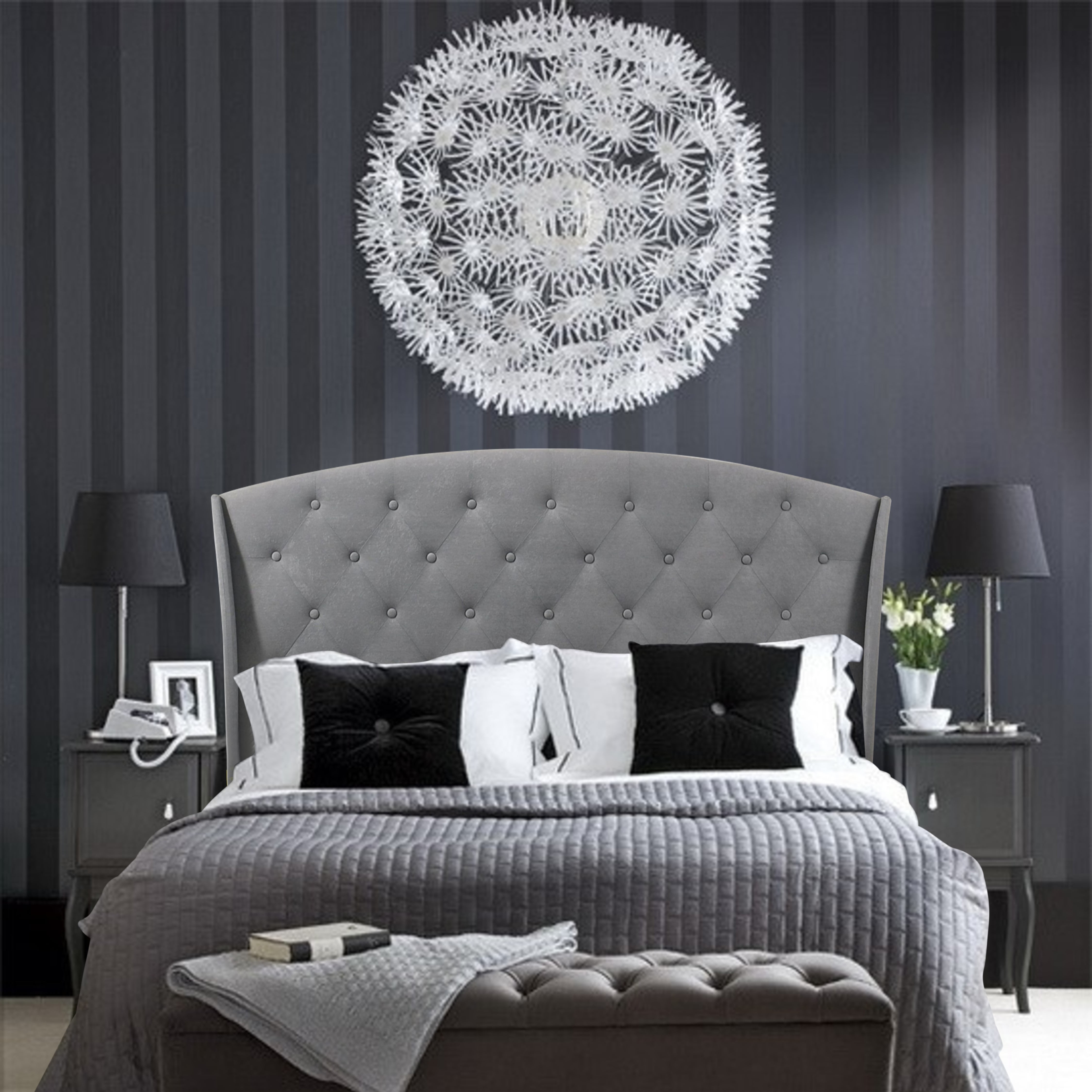 Belle Isle Furniture Boca Grande Upholstered Bed with Tufted Headboard, Velvet / Neutral