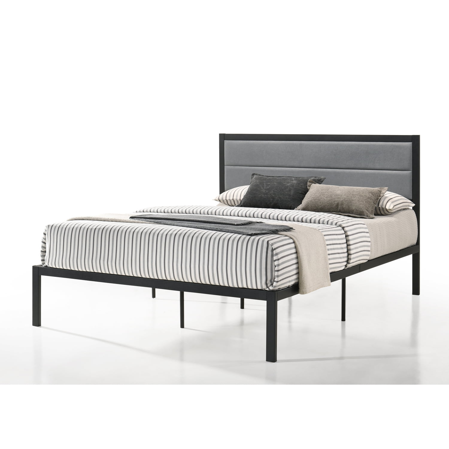 Belle Isle Furniture Highland Modern Velvet Low Profile Upholstered Bed, Full, Black