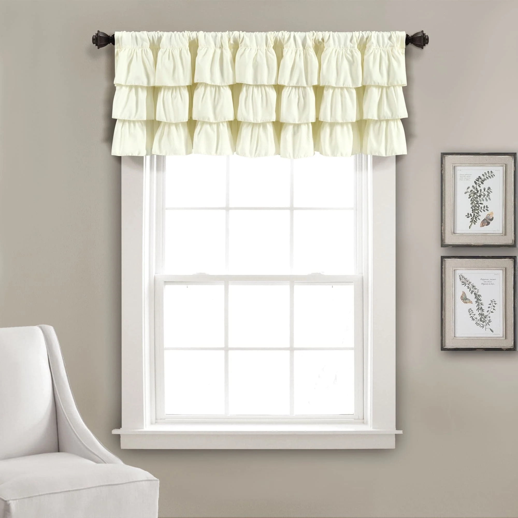 Ivory Ruffled Polyester Rod Pocket Window Valance