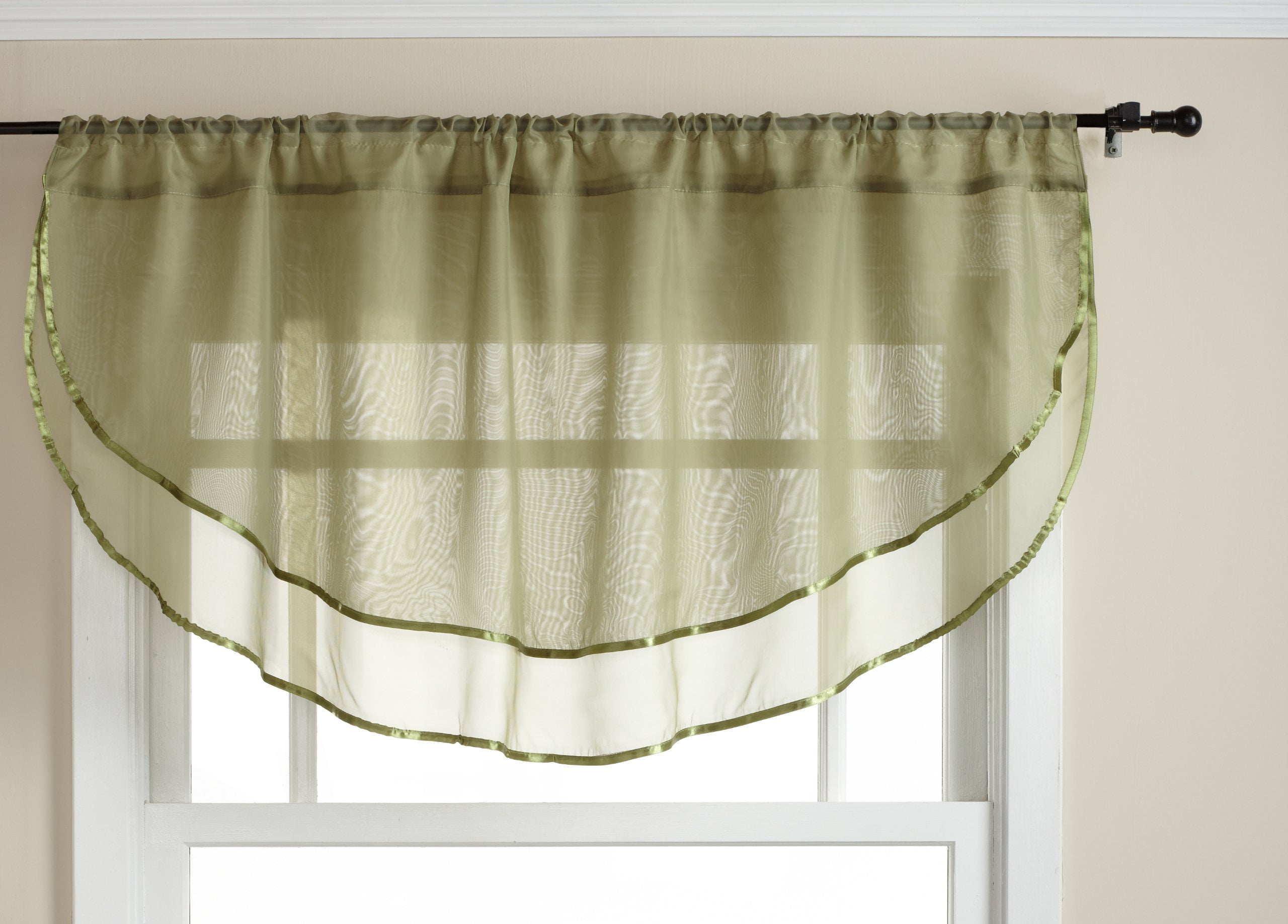 Sage Green Sheer Voile Ascot Valance with Rod Pocket
