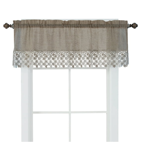 Collections Etc Lilian Lace Trim Sheer Rod Pocket Drapes